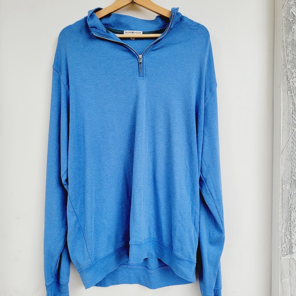 Peter Millar Crown 1/4 Zip Pullover Cotton Golf Blue Mens Size Large *Read*